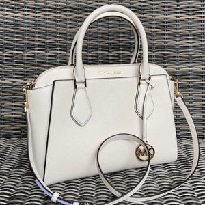 Michael Kors Daria Large Satchel Bag Leather Light Cream